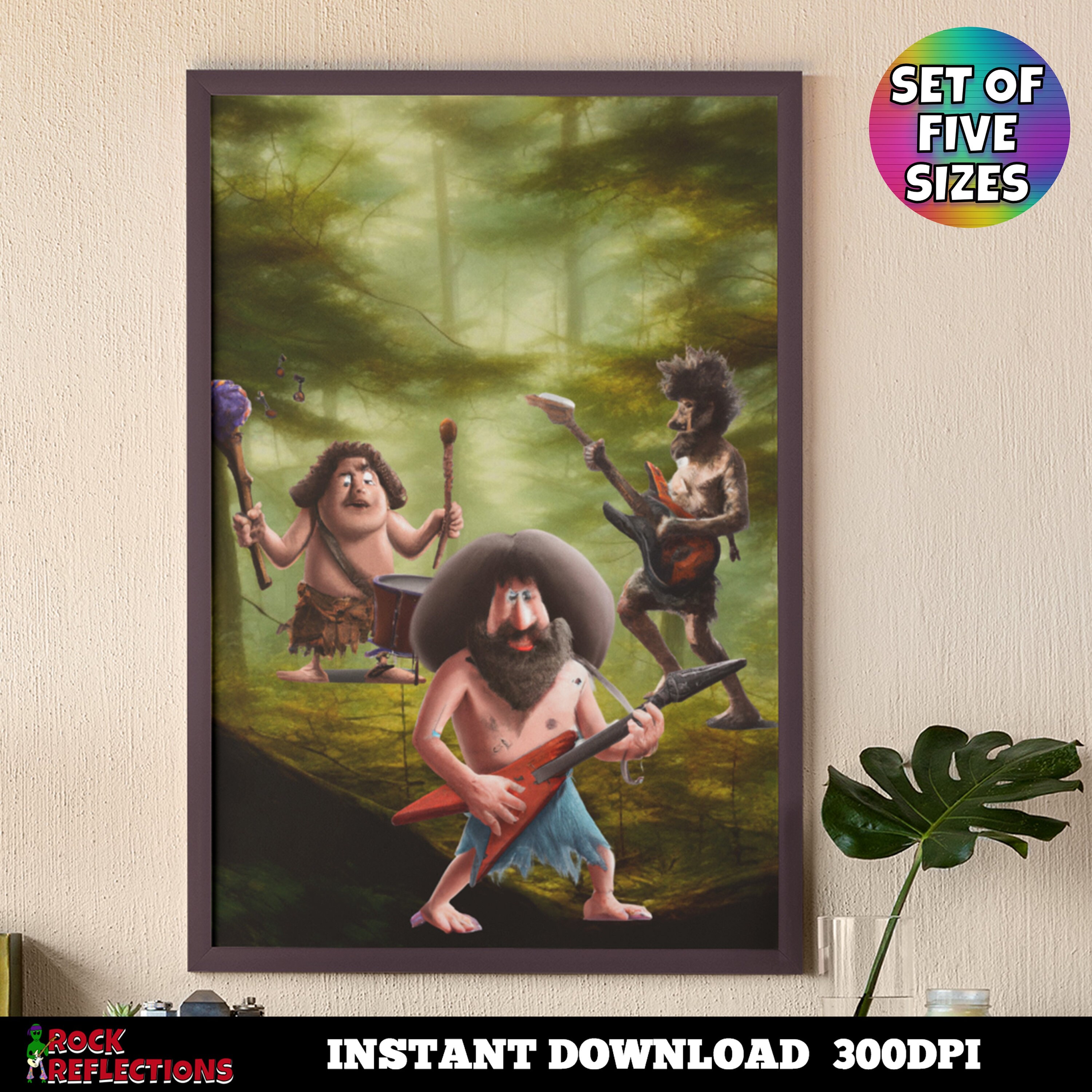 Cave Men Rocks Caveman Rock Band Art Print: Uplifting Guitarists (digital Download) - Etsy