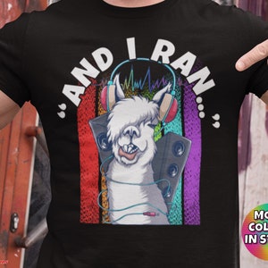 Singing Llama - I Ran T-Shirt (Funny Llama/Cool Llama/Funny Music/Rock Music/Rock Music T-shirt/Music T-shirt/Llama T-Shirt/Rocker/Music)