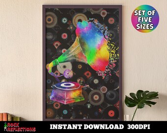 Gramophone Vinyl Records Art Print: Retro Music Decor (Digital Download)