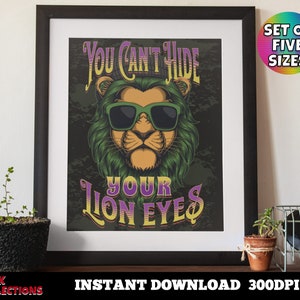 Printable Wall Art Uplifting Wall Art – Cool Lion With Sunglasses Eagles Tribute - Digital Download Print At Home Instant Download Wall Art