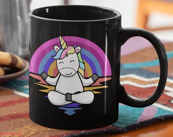 Yoga Unicorn Black Mug: Meditation Coffee Mug