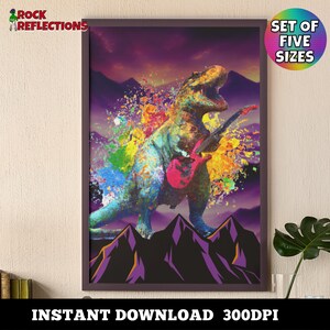 Printable Wall Art Uplifting Wall Art – T-Rex Dinosaur Rocker - Digital Download Print At Home Instant Download Positivity Wall Art