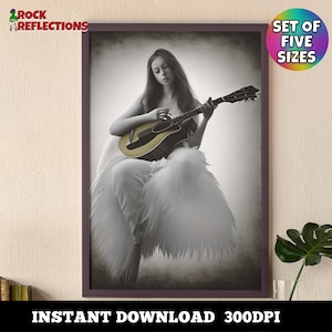 Printable Wall Art Uplifting Wall Art – Cool Angel Playing Guitar - Digital Download Print At Home Instant Download Positivity Wall Art