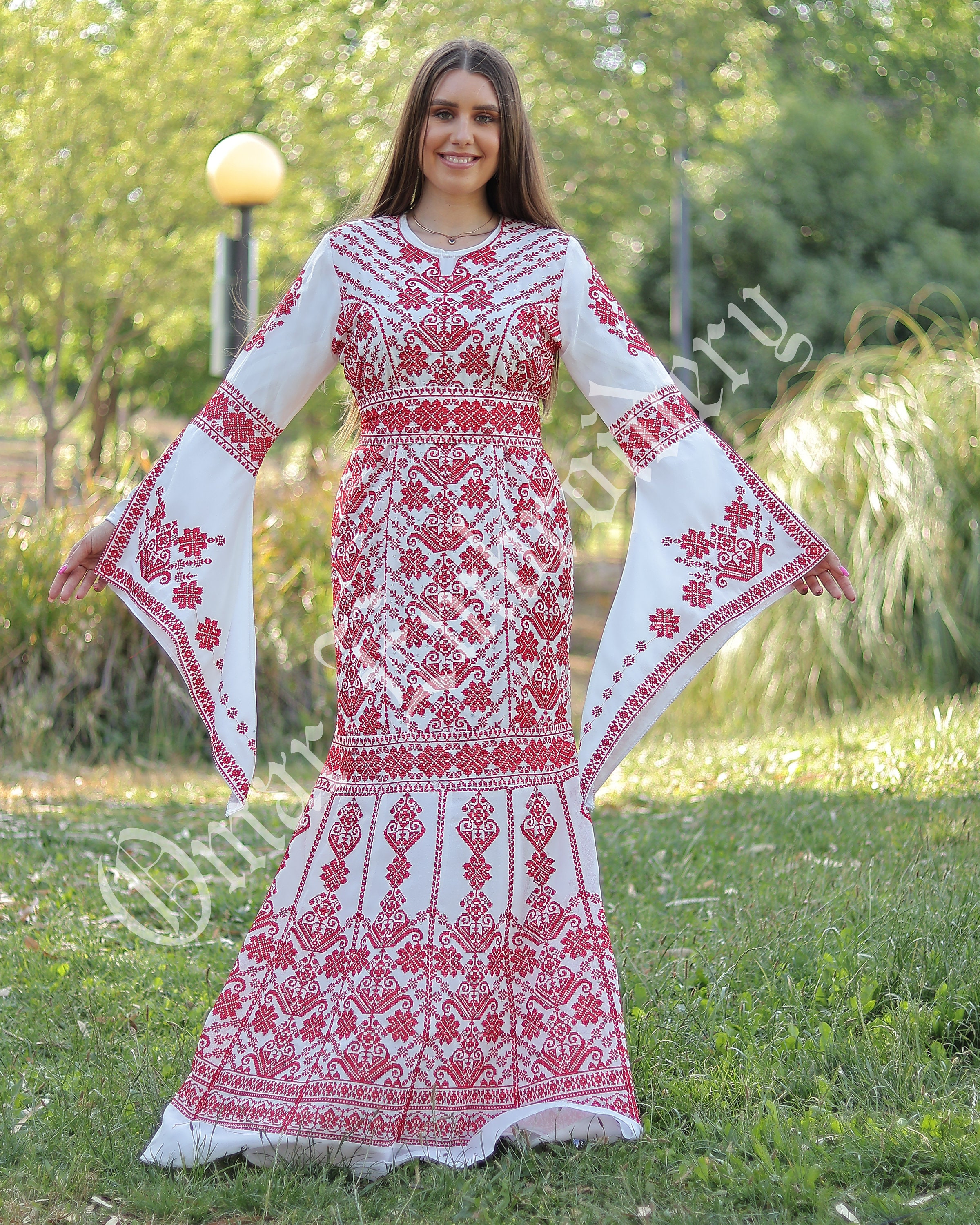 Palestinian Thobe Embroidered Maxi Modern Dress Long Sleeves Kaftan Palestinian Design And Embroidery ثوب مطرز قلسطيني