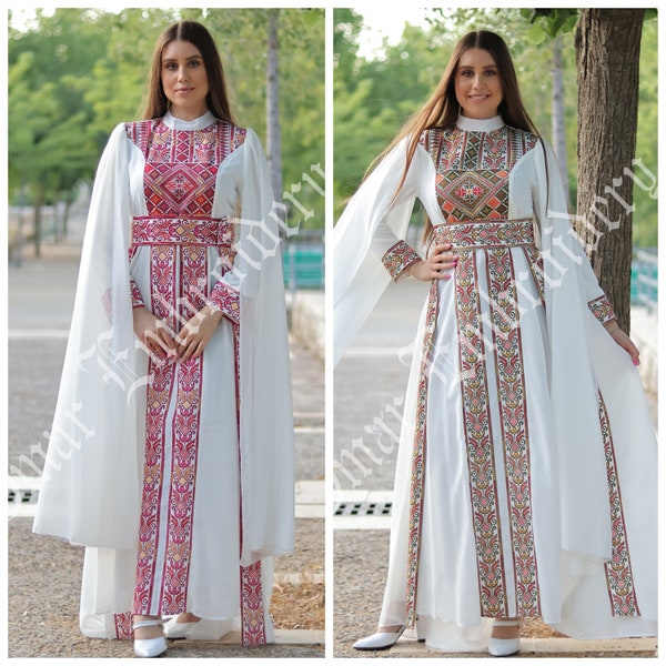 Palestinian Thobe Embroidered Maxi Dress Long Sleeves Kaftan Palestinian Design And Embroidery ثوب مطرز قلسطيني