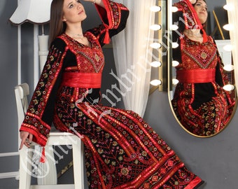 Thobe Embroidered Palestinian Maxi Dress Long Sleeves Palestinian Princess Style