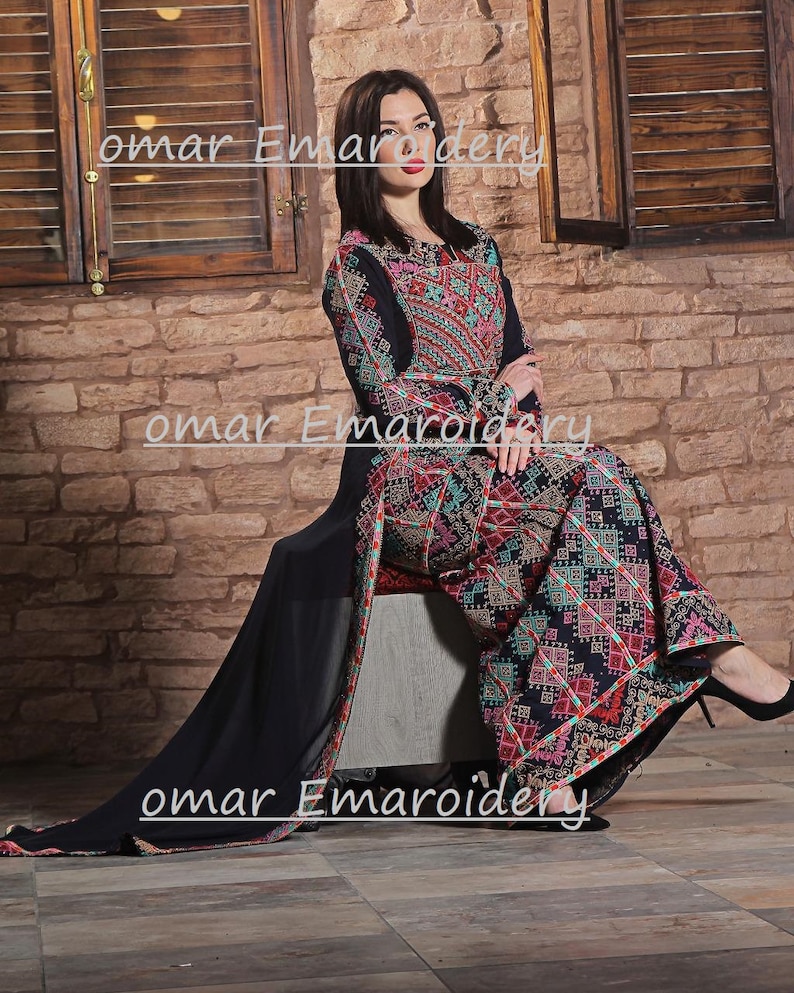 New Abaya Thobe Full Embroidered Handmade Palestinian Arabic Traditional Dress