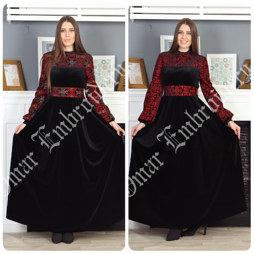 Gleam Of Hebron (Red) - High Quality Embroidered classic Palestinian Thobe dress