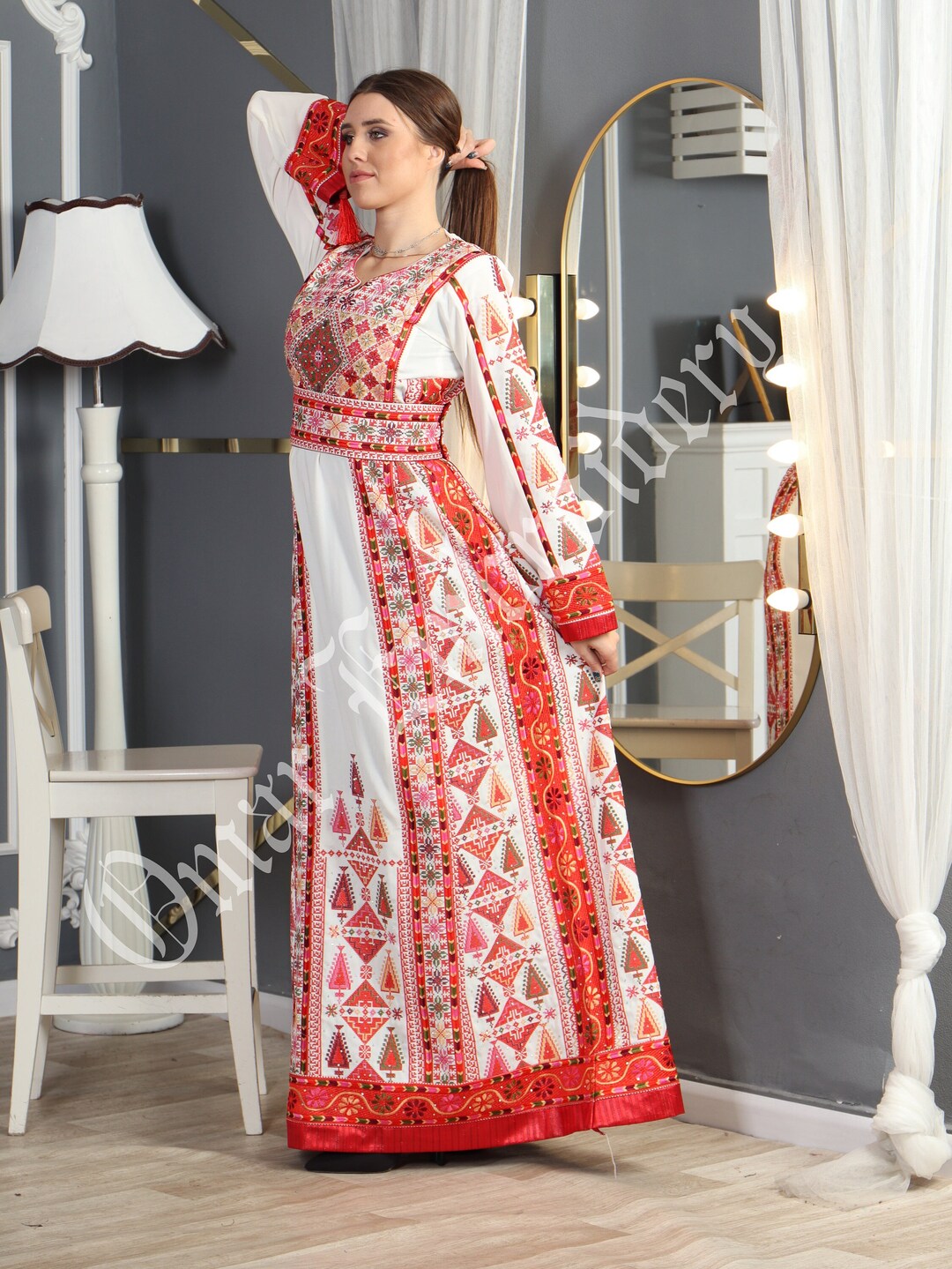 Palestinian Beige Short Sleeve Dress