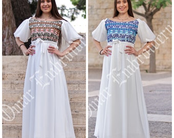 Palestinian Thobe Abaya Embroidered Maxi Dress Long Sleeves Kaftan Palestinian Princess Design And Embroidery  ثوب فلسطيني مطرز