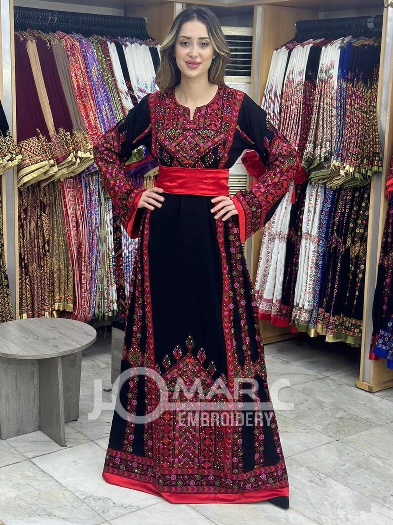 Embroidered Thobe Abaya Traditional Palestinian Abaya Arabic Dress Color 1