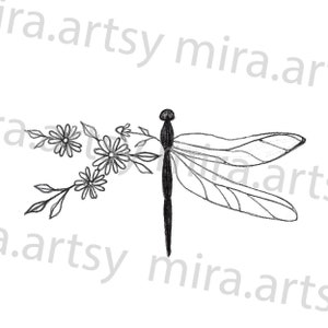Dragonfly Floral Drawing 1 Scan - DIGITAL DOWNLOAD for Tattoo Design or Print