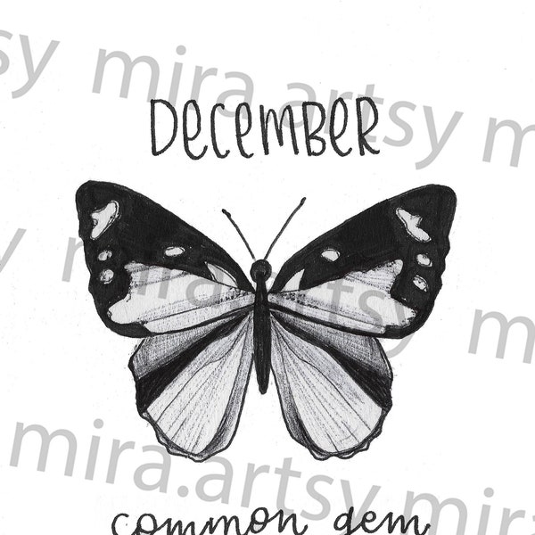 December Birth Month Butterfly Scan (Common Gem) - DIGITAL DOWNLOAD for Tattoo Design or Wallpaper