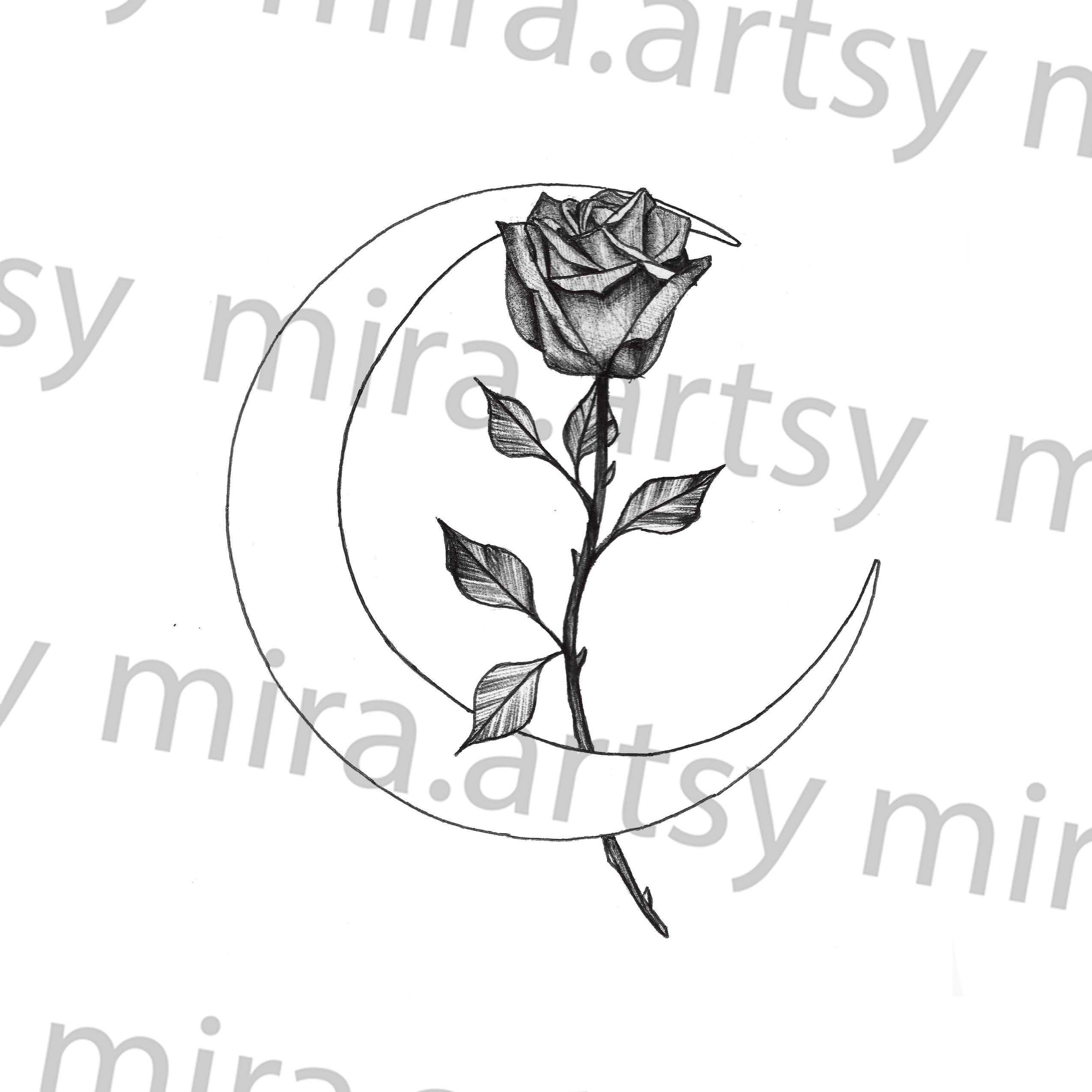 Moon and Rose Drawing Scan DIGITAL DOWNLOAD for Tattoo - Etsy Sweden