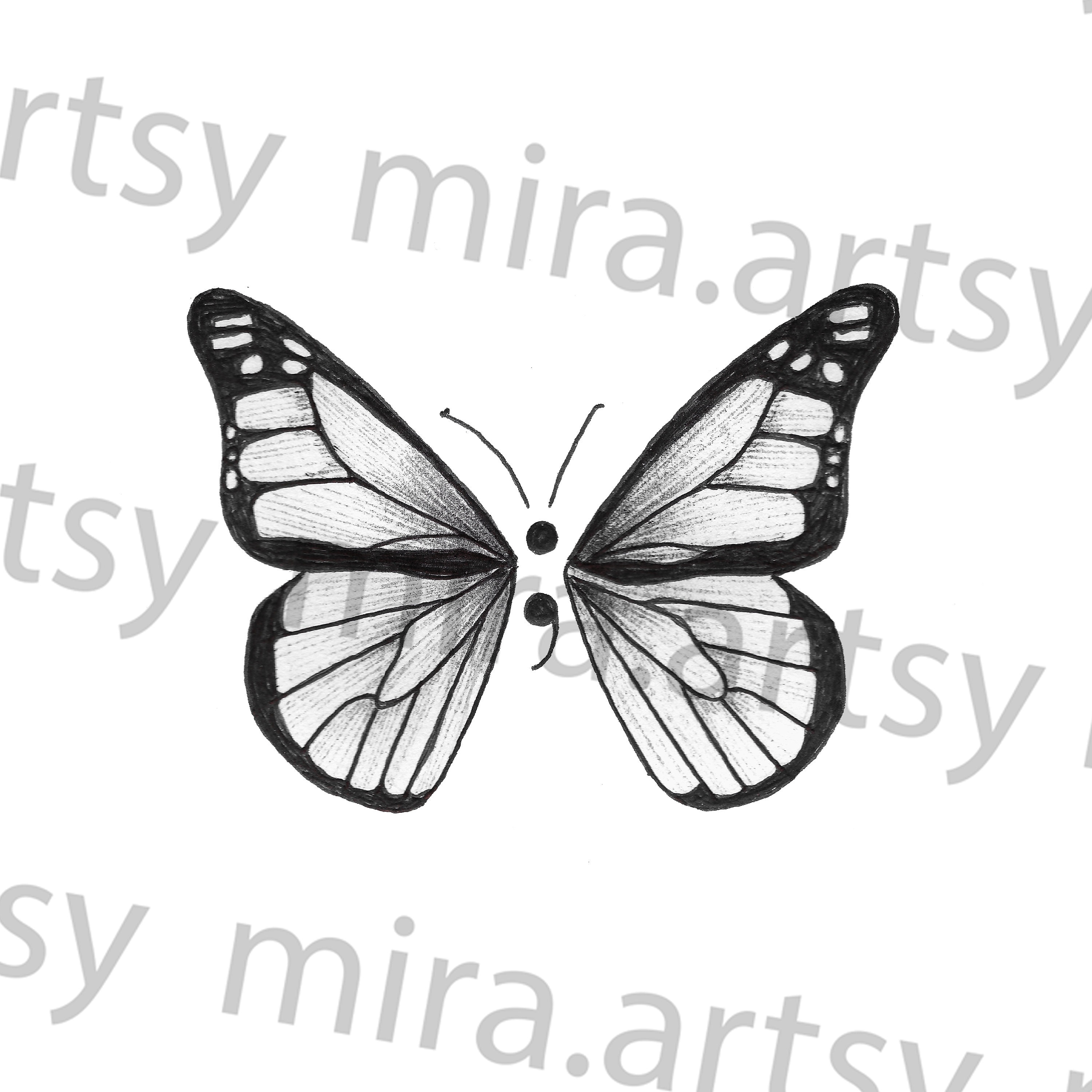 Semicolon Monarch Butterfly Drawing Scan DIGITAL DOWNLOAD - Etsy