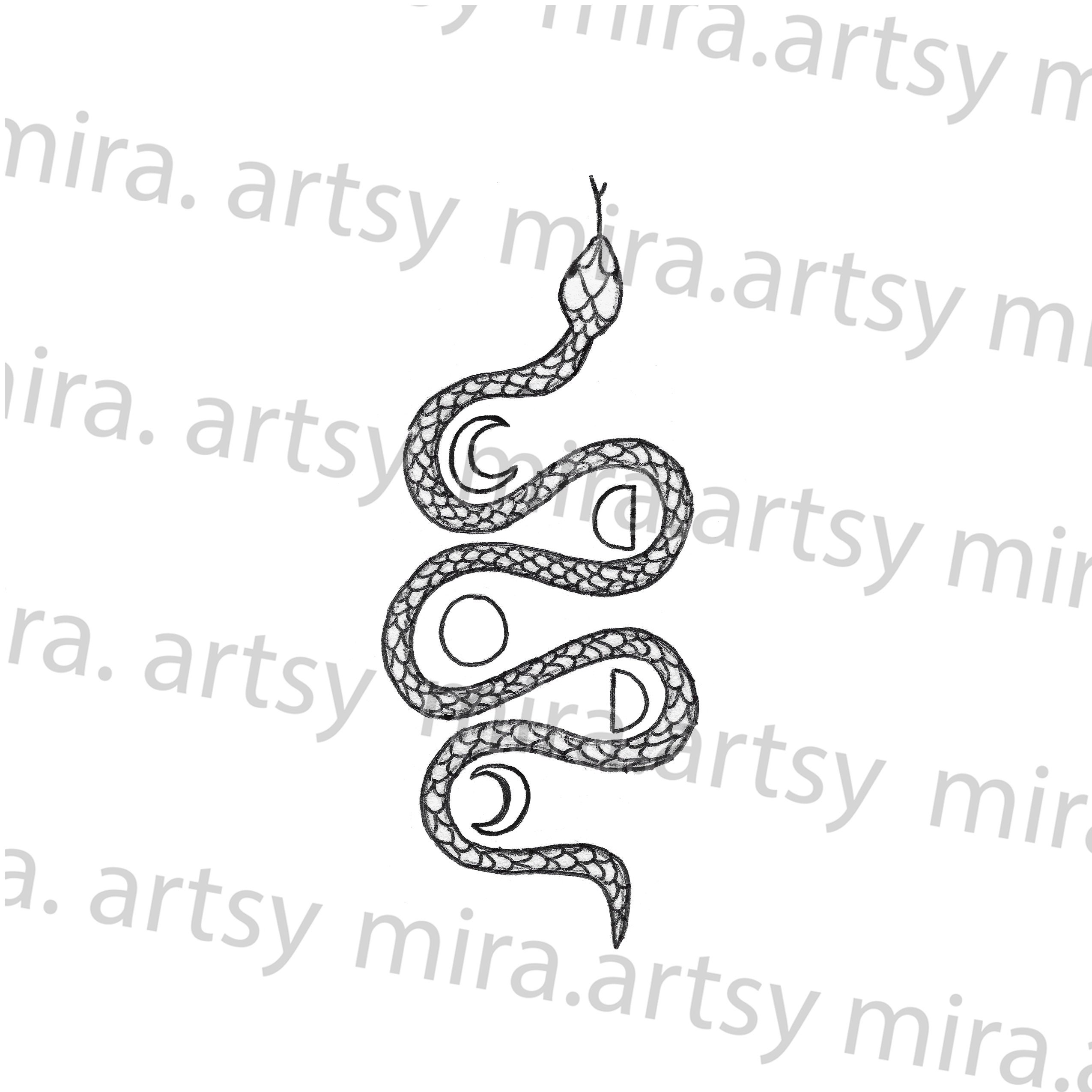 Moon Inspired Snake 3 Scan DIGITAL DOWNLOAD for Tattoo Design or Print ...