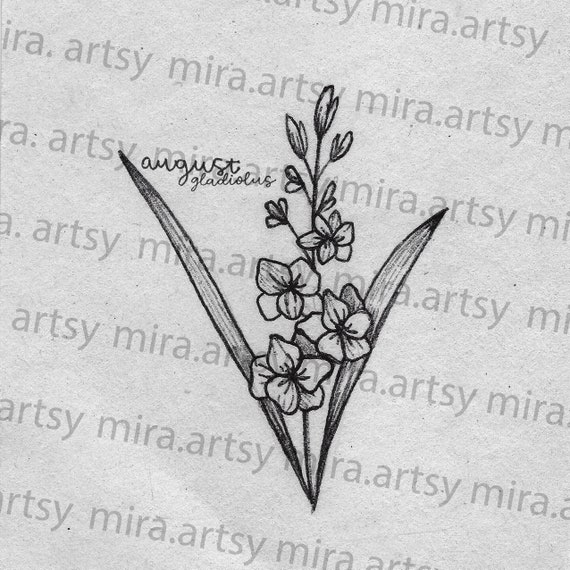Black gladiolus tattoo minimalist Royalty Free Vector Image