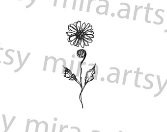 Daisy Semicolon Flower Scan - DIGITAL DOWNLOAD für Tattoo Design oder Tapete