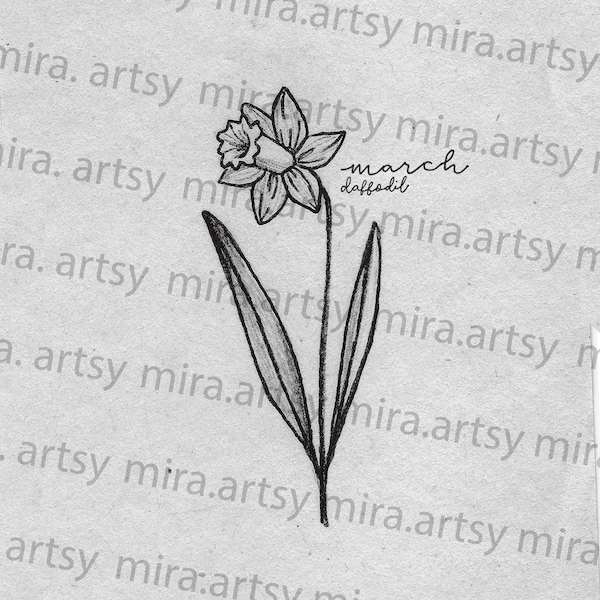 Scan de fleurs du mois de naissance de mars (jonquille/Narcisse) - TÉLÉCHARGEMENT NUMÉRIQUE pour la conception de tatouage ou le papier peint