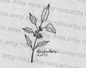 December Birth Month Flower Pack Scan (Holly and Narcissus) - DIGITAL DOWNLOAD for Tattoo Design or Wallpaper