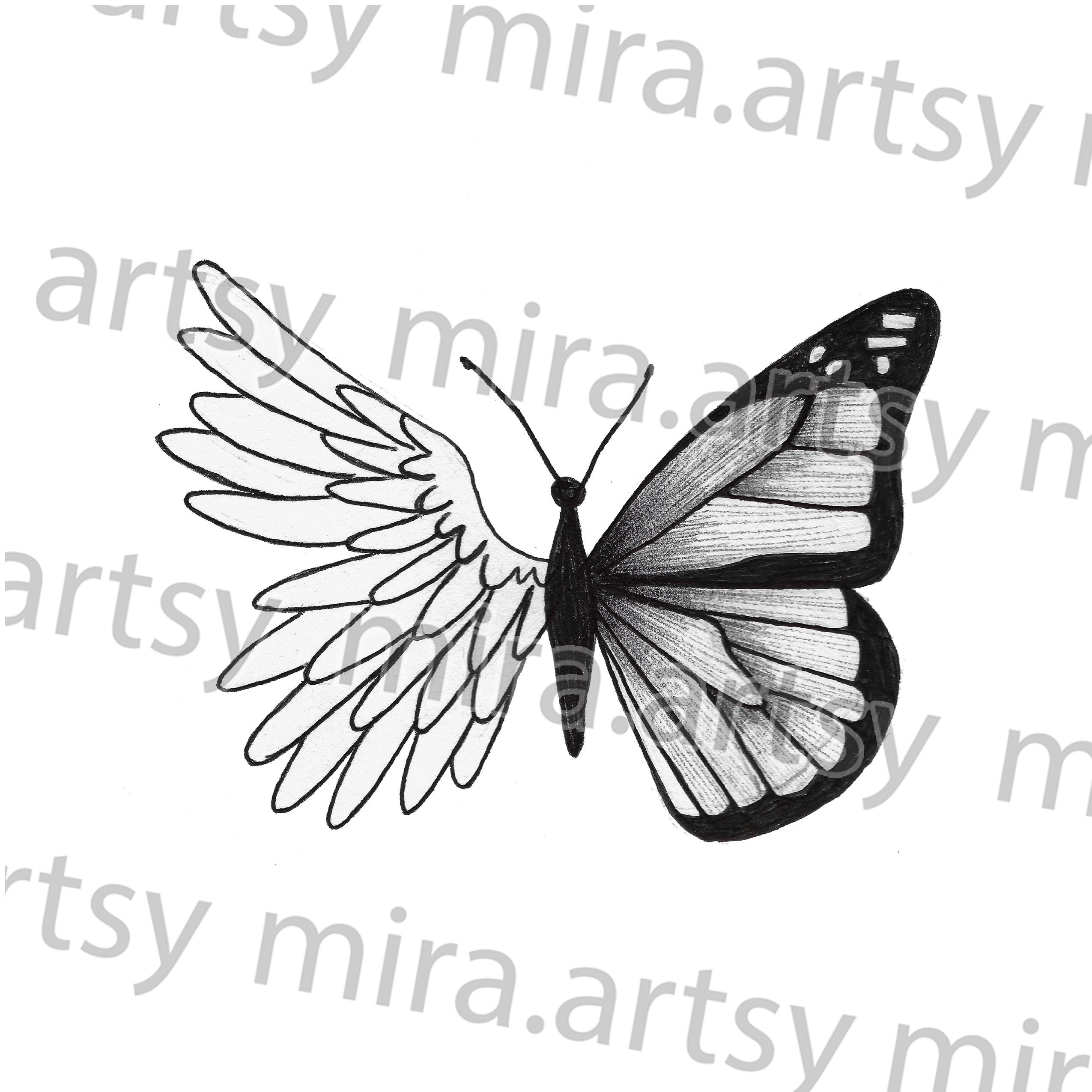 Buy Half Angel Wing Butterfly Drawing Scan DIGITAL DOWNLOAD for Online in  India  Etsy