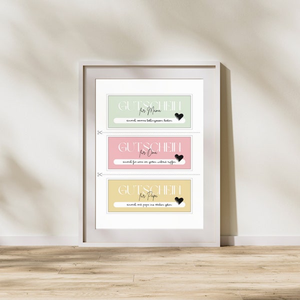 Personalisierbare Gutscheine zum drucken für Mama, Papa , Oma , Opa und viele mehr . Geschenke zum selbst gestalten und runter laden