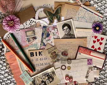 Vintage Inspired Ephemera Junk Journal Kit,  Scrapbook, Collage Supplies