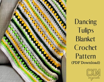 Crochet Blanket Pattern - Quick Crochet Pattern - PDF download with Video Tutorials - Dancing Tulips