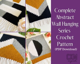 Crochet Pattern Set - Modern Crochet Wall Hanging - Gallery Wall - Interior Design - Abstract Series Wall Hanging Patterns - PDF Download