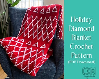 Crochet Bobble Blanket Pattern - Holiday Diamond