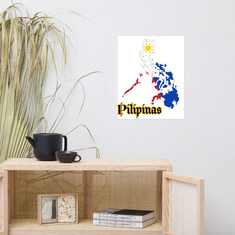 Philippine Flag Map Pilipinas Filipino Pride Wall Art Home Decor Poster