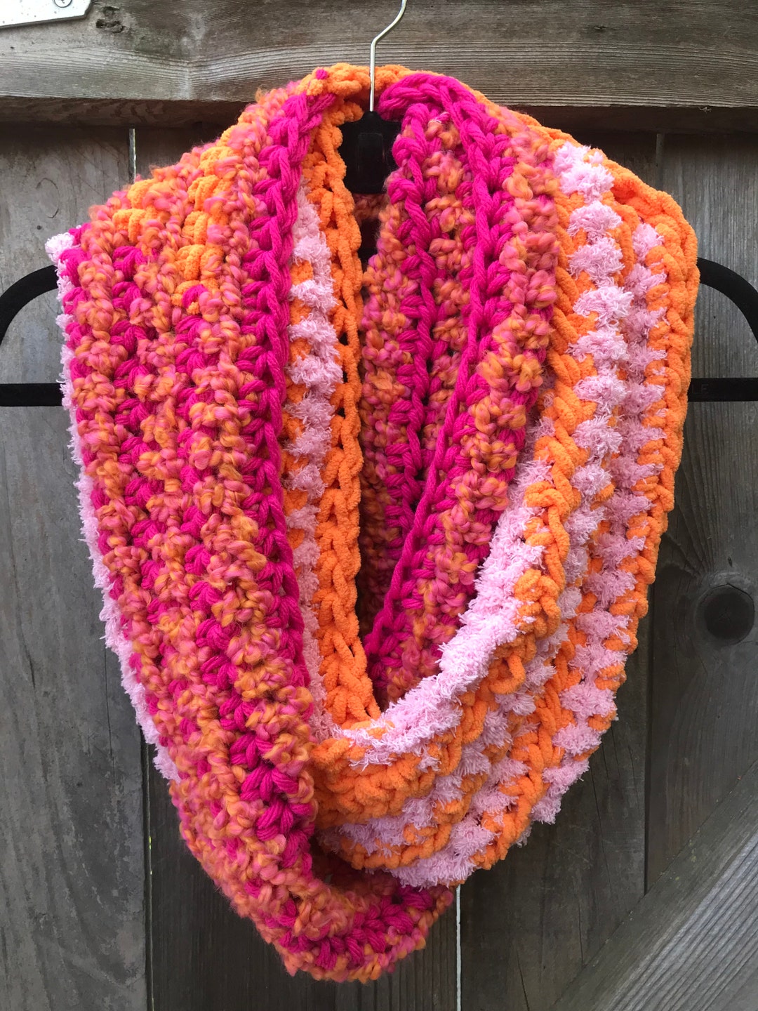Upcycled Crochet Chunky Infinity Scarf: Handmade Acrylic Cowl - Etsy