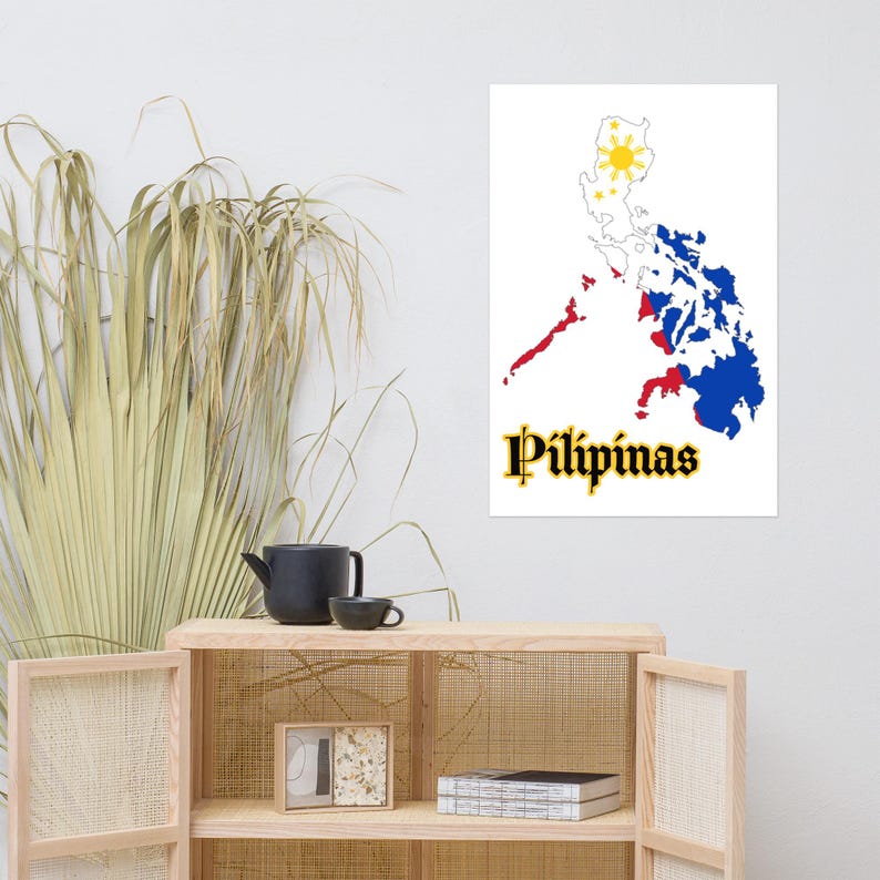 Philippine Flag Map Pilipinas Filipino Pride Wall Art Home Decor Poster