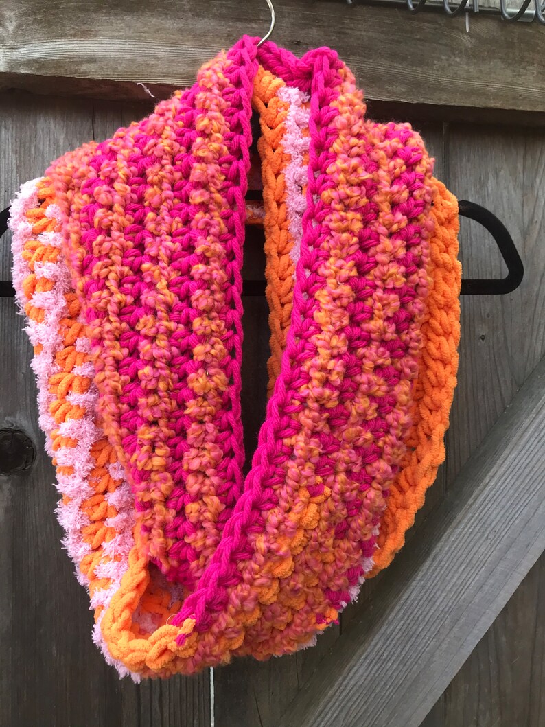 Upcycled Crochet Chunky Infinity Scarf: Handmade Acrylic Cowl - Etsy