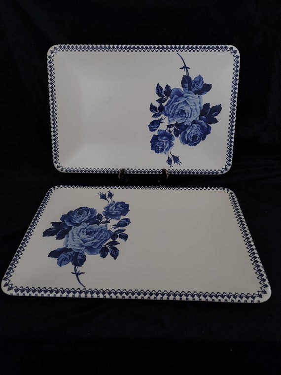 Blue flower ceramic flat serving platevintage blue white | Etsy