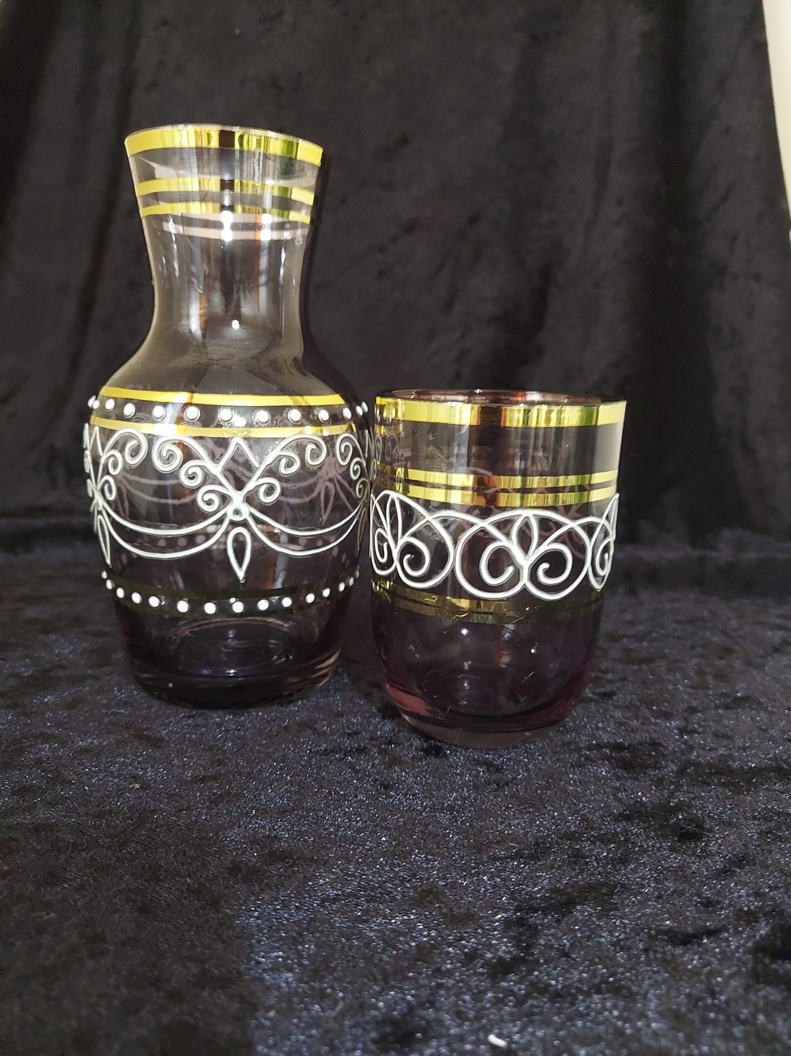 Black glass Bedside Water Carafe Setglass water bottle and Etsy