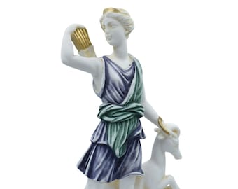 The Diana of Versailles, Artemis with Deer, Goddess of the Hunt , Handmade Alabaster Statue Sculpture Greek Roman Mythology, 26cm (10.24'')