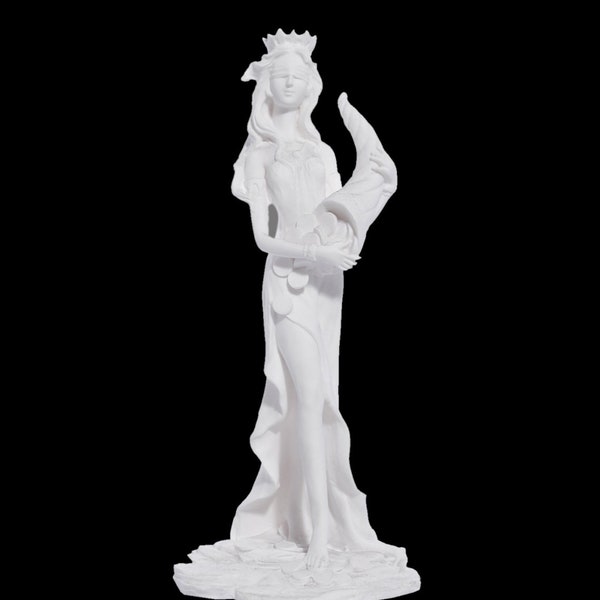 Tyche Statue, Fortuna, Goddess Of Fortune, Luck And Wealth, Greek Handmade Alabaster, 13 cm - 5.12 in, Greek Roman Mythology, Lacky Lady