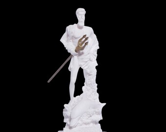 Poseidon Statue, Neptune, Holding His Trident, Ancient Greek & Roman God Of Sea, Handmade Alabaster Sculpture, Greek Mythology, 16 cm-6.3''