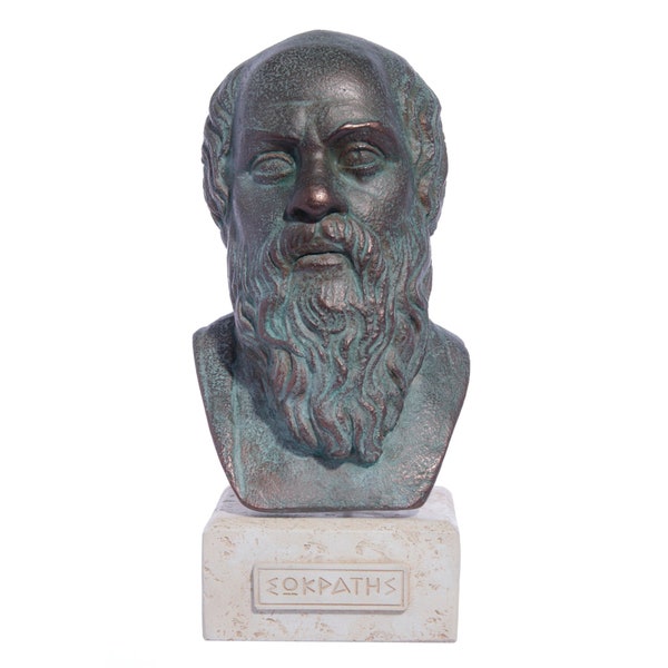 Socrates Bust Statue, Ancient Greek Philosopher, Father Of Western Philosophy, Handmade Green Plaster Sculpture, Museum Replica 21 cm-8.27''