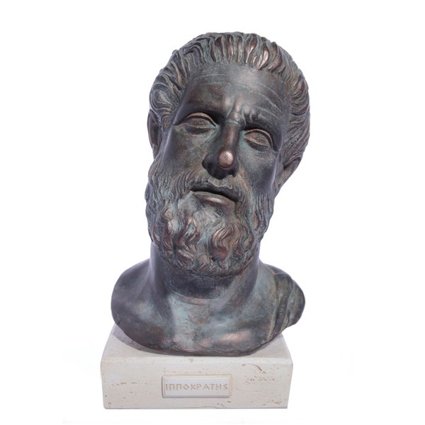 Hippocrates Bust Head Statue, Father of Modern Medicine & Physician, Handmade Green Plaster Sculpture, 26 cm - 10.24''
