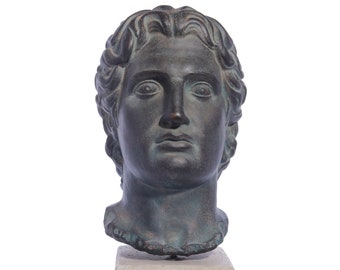 Alexander The Great Statue, The King Of Macedonia, Handmade Greek Green Plaster Bust Sculpture, 26cm (10.20''), Ancient Greek history