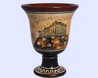 Pythagoras Cup with Acropolis of Athens, Handmade Greek Ceramic Mug, Glazed, Usable, Pythagorean Fair Cup, Cup of Justice, 12.5 cm - 4.92''