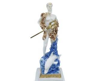Poseidon Statue, Neptune, Holding His Trident, Ancient Greek & Roman God Of Sea, Handmade Alabaster Sculpture, Greek Mythology, 16 cm-6.3''