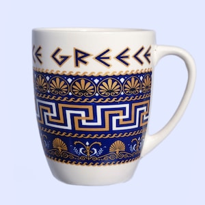 Greek Mug With Greek Key Desing - Meander, Porcelain Greek Cup For Coffee & Tea, Greek Souvenirs, Greek Gifts, Athens Cups, 10 cm - 3.94''