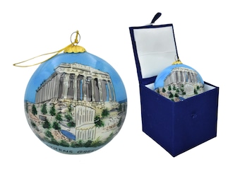 Christmas Tree Ball Ornament Acropolis Of Athens, Greece, Glass Ball In A Gift Box, Parthenon, Greek Souvenirs, Greek Gifts, Parthenon