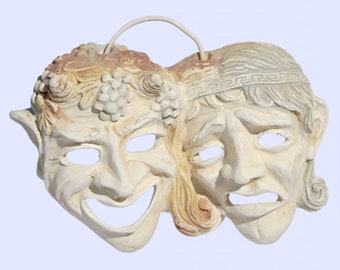 Comedy and Tragedy Drama Plaster Wall Mask,Ancient Greek Theater Masks,Home Decor,Sculpture, Statue, Handmade, 12cm x 18xm (4.72'' x 7.09'')