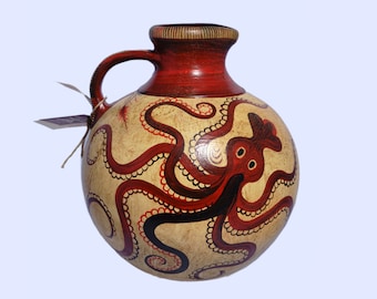 Greek Minoan Flask With Octopus, Minoan Vessel, Handmade Greek Pottery, Museum Replica, Greek Ceramic Vase, 16 cm - 6.30 in