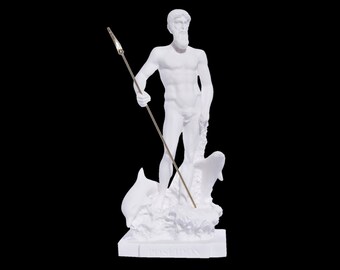Poseidon Statue, Neptune, Holding His Trident, Ancient Greek & Roman God Of Sea, Handmade Alabaster Sculpture, Greek Mythology, 25 cm-9.84''