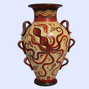 Greek Minoan Amphora With Octopus, Nine Handle Vessel, Handmade Greek Pottery, Museum Replica, Greek Ceramic Vase, 36 cm -14.17 in